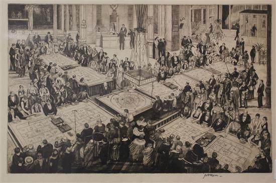 Job Nixon (1891-1938), engravings, The Tables, Dieppe Casino, 1925 and Cave-Dwellers, Dieppe